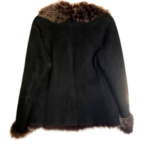 BALLY 1990s Black Suede Silver Fox Fur Jacket Sz 4 - Picture 6 of 10